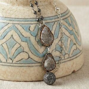 Turkish 925 Silver Druzy Chalcedony Necklace 24in Hematite Artisan Whimsigoth